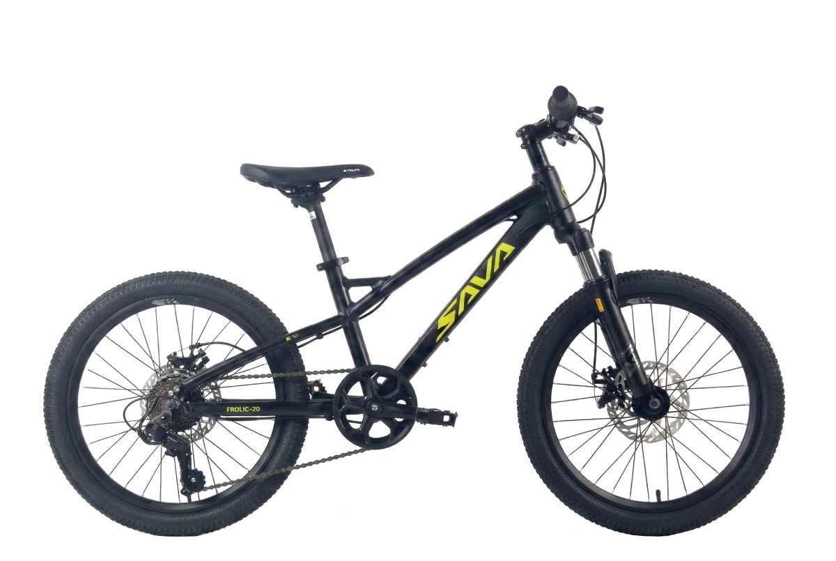 Bicicleta de perfil para niño o niña Sava Frolic aro 20 negra, Shimano 7v y frenos de disco